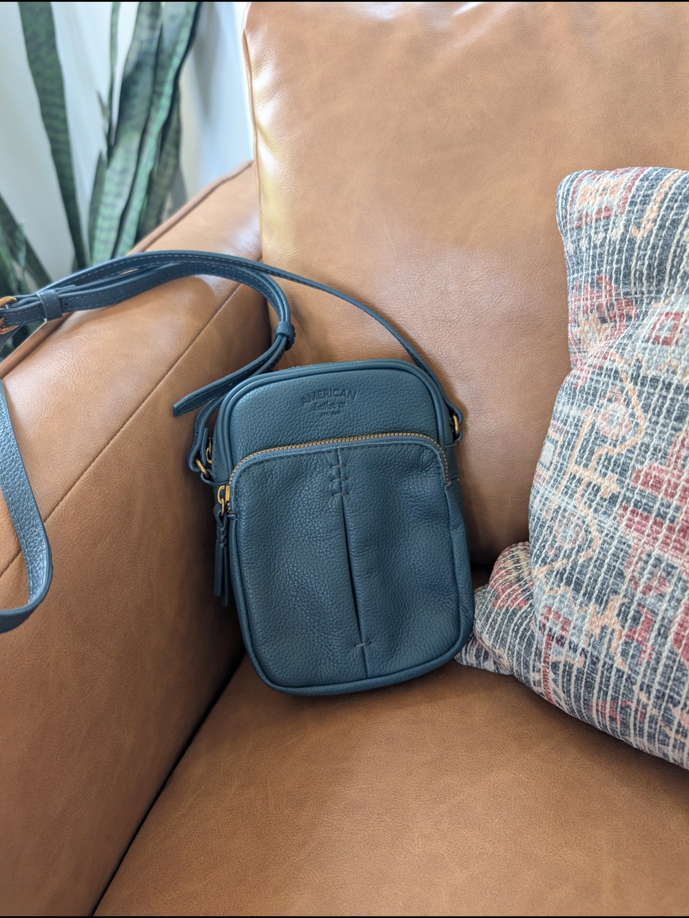 American Leather Teal Pebbled Leather Crossbody Bag Mini